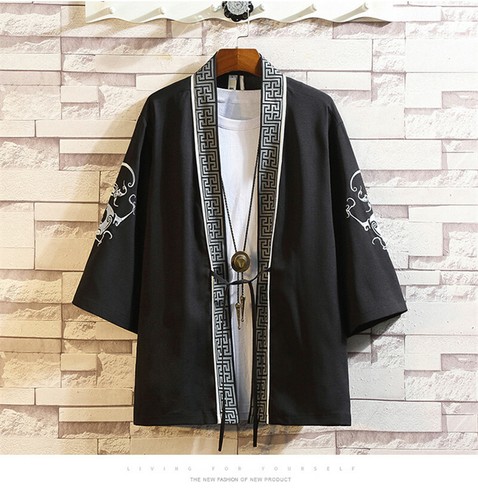 Men Embroidery Linen Kimono Jacket Cardigan Coat Outwear Ethnic Cloak new - Picture 10 of 18