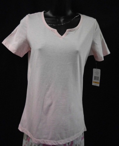 Dearfoams PJ's Size S NWT Pink Multi Cotton Blend Short Sleeve Top & Capri Pant - Picture 2 of 11