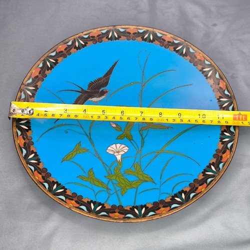 Japanese CLOISONNE CHARGER PLATE Enamel Bird & Flower * 12" Meiji Period VGC - 第 3/18 張圖片
