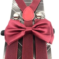 Burgendy Bow Tie & Suspender Set Tuxedo Wedding Formal Men's Accessories New