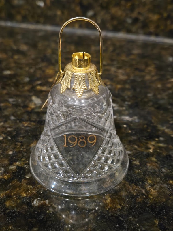 Vintage 1989 Lead Crystal Bell Ornament - Clear Glass Bell with Gold Trim