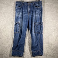 Yeokou Baggy Cargo Jeans Mens 40 Actual 38 Blue Hip Hop Pipes Y2K R B Grunge