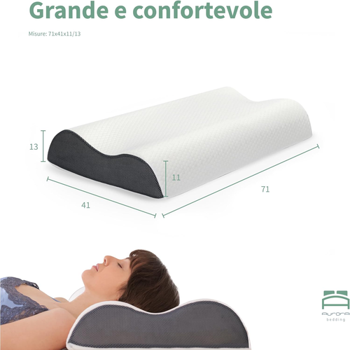 Cuscino Cervicale per Dormire in Memory Foam a Doppia Onda Traspirante, 41X72X11 - Foto 4 di 12
