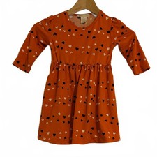 Emma  Elsa Girls Orange Heart Print Long Sleeve Dress Casual Cute - 4T