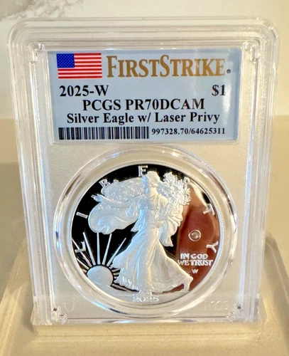 ✴ 2025 W Silver American Eagle $1 Laser Privy PCGS PR70 DCAM First Strike Flag ✴