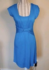 Boston Proper Dress Women S Blue Short Cap Sleeves Stretch Fit Flare