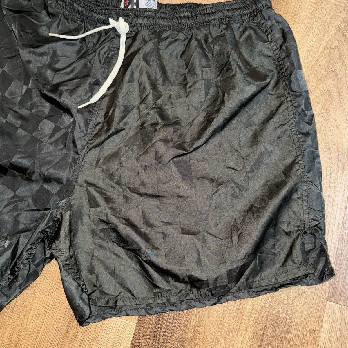 Vtg Soccer Shorts Black Checkered Shiny Glanz Nylon umbro DA