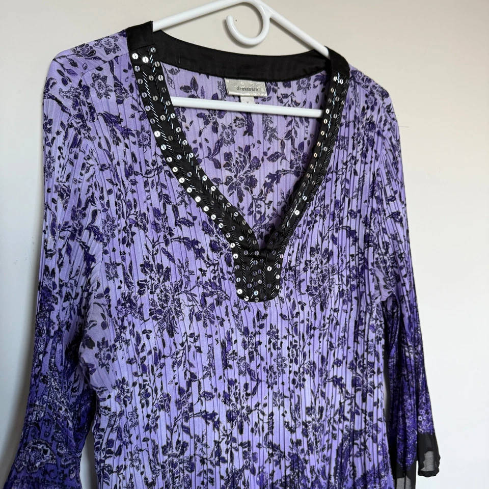 Top de hadas para mujer XL Y2K púrpura floral cachemira lentejuelas caprichoso boho oscuro romántico Foto 3 de 4