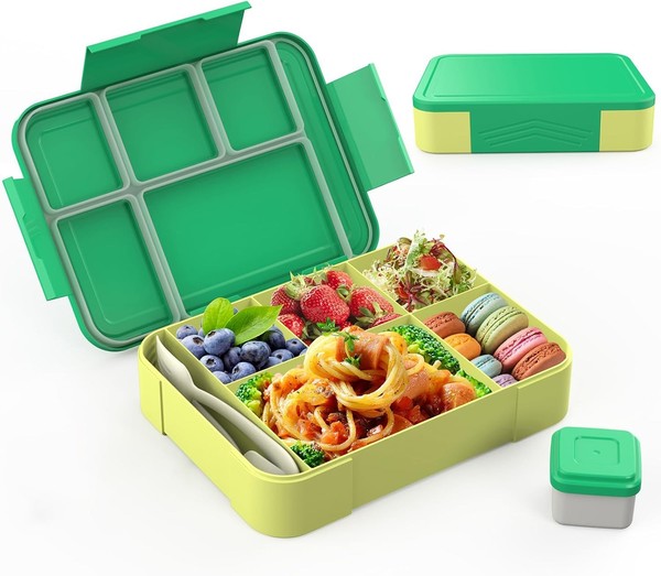 Swviodmt Brotdose Kinder Mit FäChern 1300Ml Lunchbox Kinder, Auslaufsicher GrüN-image