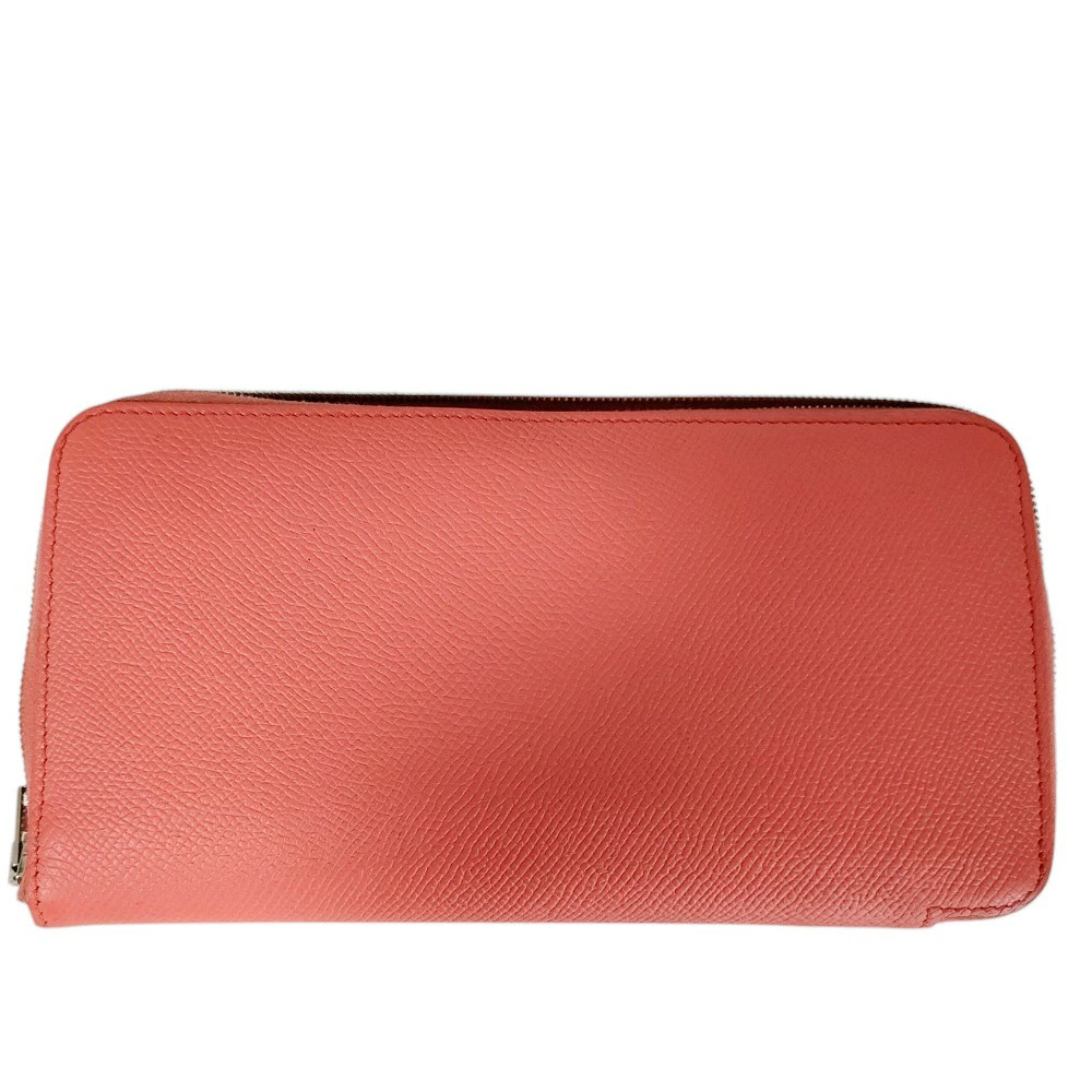Hermes Azap Leather Silk-In Round Zipper Long Wallet Pink