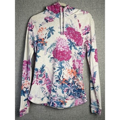 Joules Marlston Pink Purple Floral Print Hooded Sweatshirt Hoodie Slim Fit SMALL