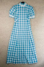 Vintage 70s 80s Gingham Maxi Dress Fits Sz S Blue Prairie Western Cottagecore