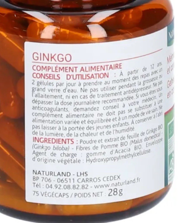 Ginkgo mémoire concentration complément alimentaire gélules pour le tonus cérébral