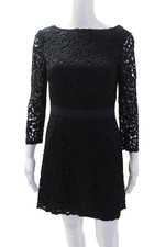 Tory Burch Womens Sheath Mini Dress Black Floral 3/4 Sleeve Size 2