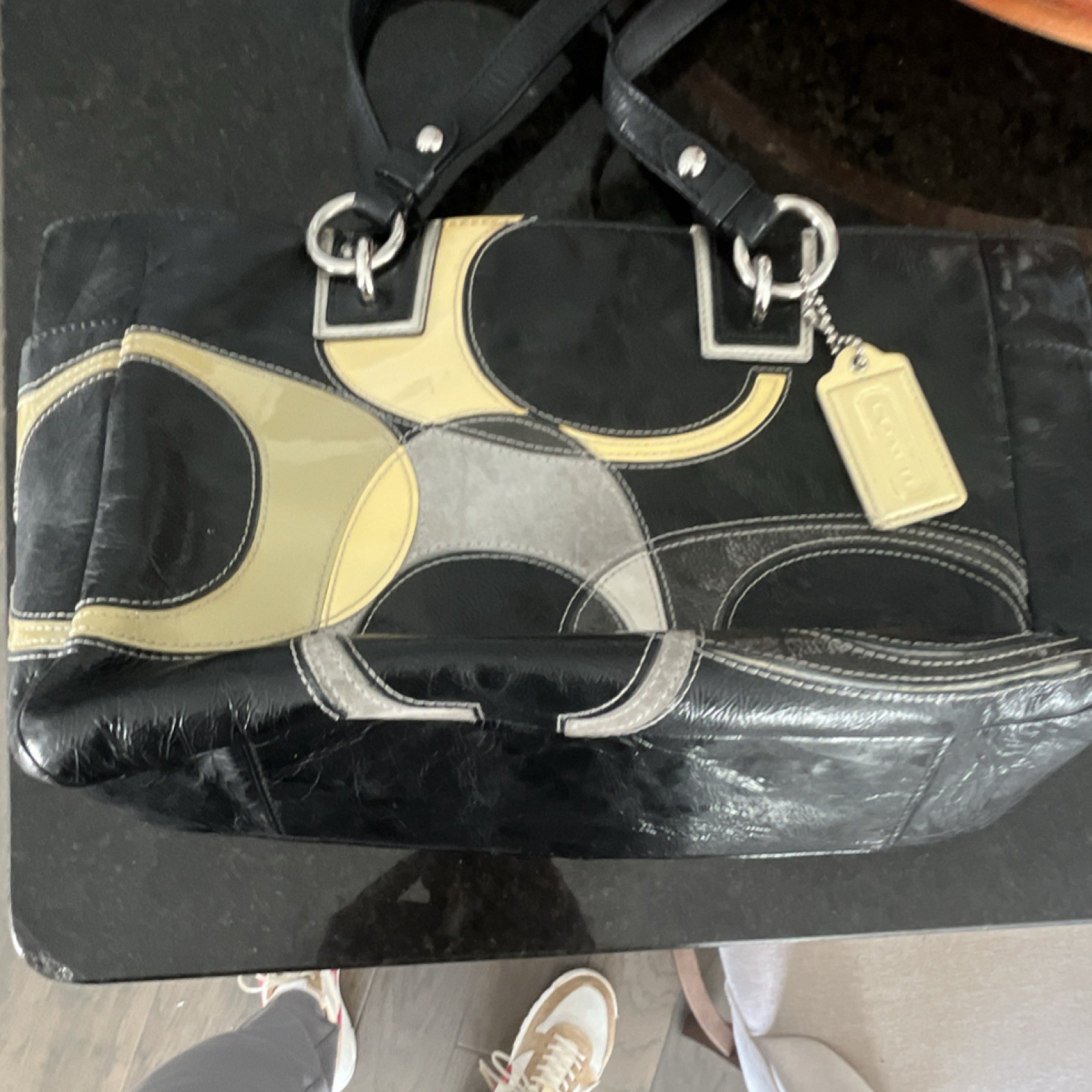 Coach Patchwork Black Beige Gray Shoulder Bag wit… - image 1