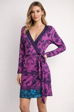 Hale Bob Womens Medium Purple Silk Majolica Wrap Dress Global Luxe Jetset Resort