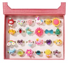 Little Girl Jewel Rings in Box,24 Lovely Girls Rings