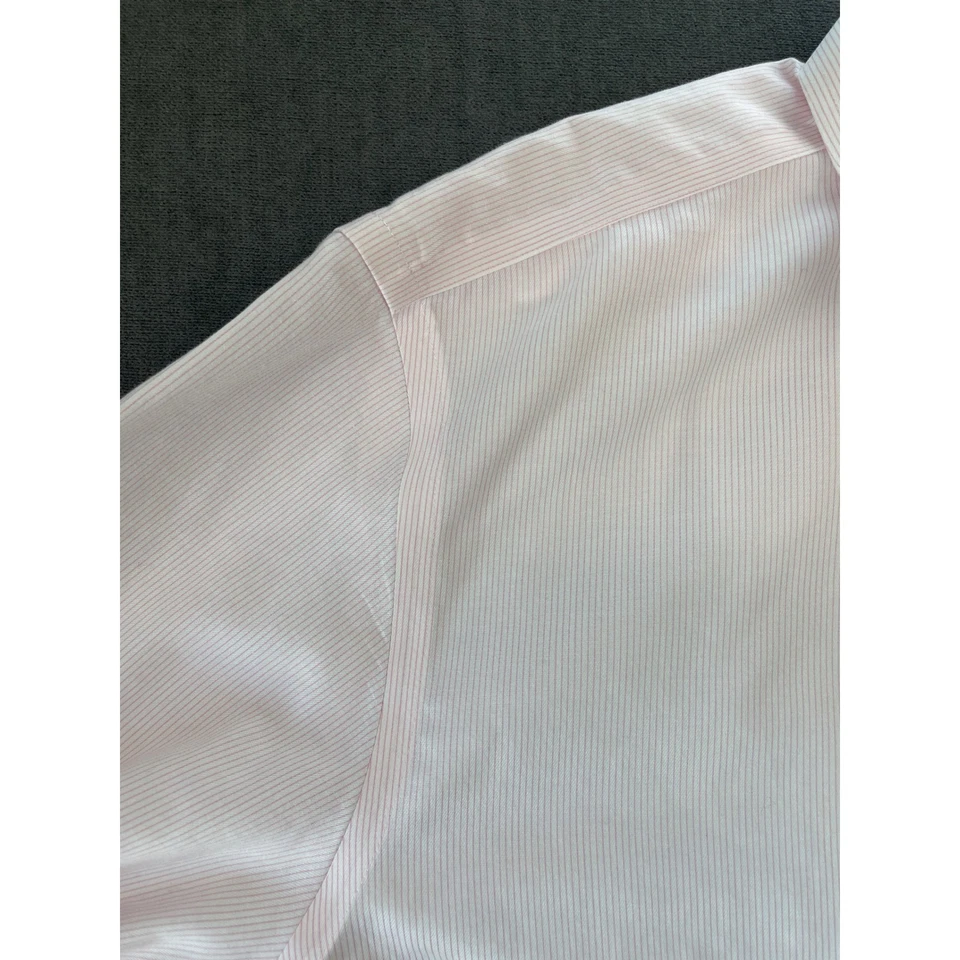 Camisa de vestir Charles Tyrwhitt para hombre 16,5/34 calce ajustado sin hierro rosa a rayas preppy Foto 2 de 4