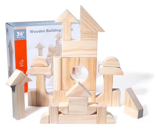 Large Wooden Building Blocks Set - Educational Preschool Learning Toys with W... - Picture 7 of 8