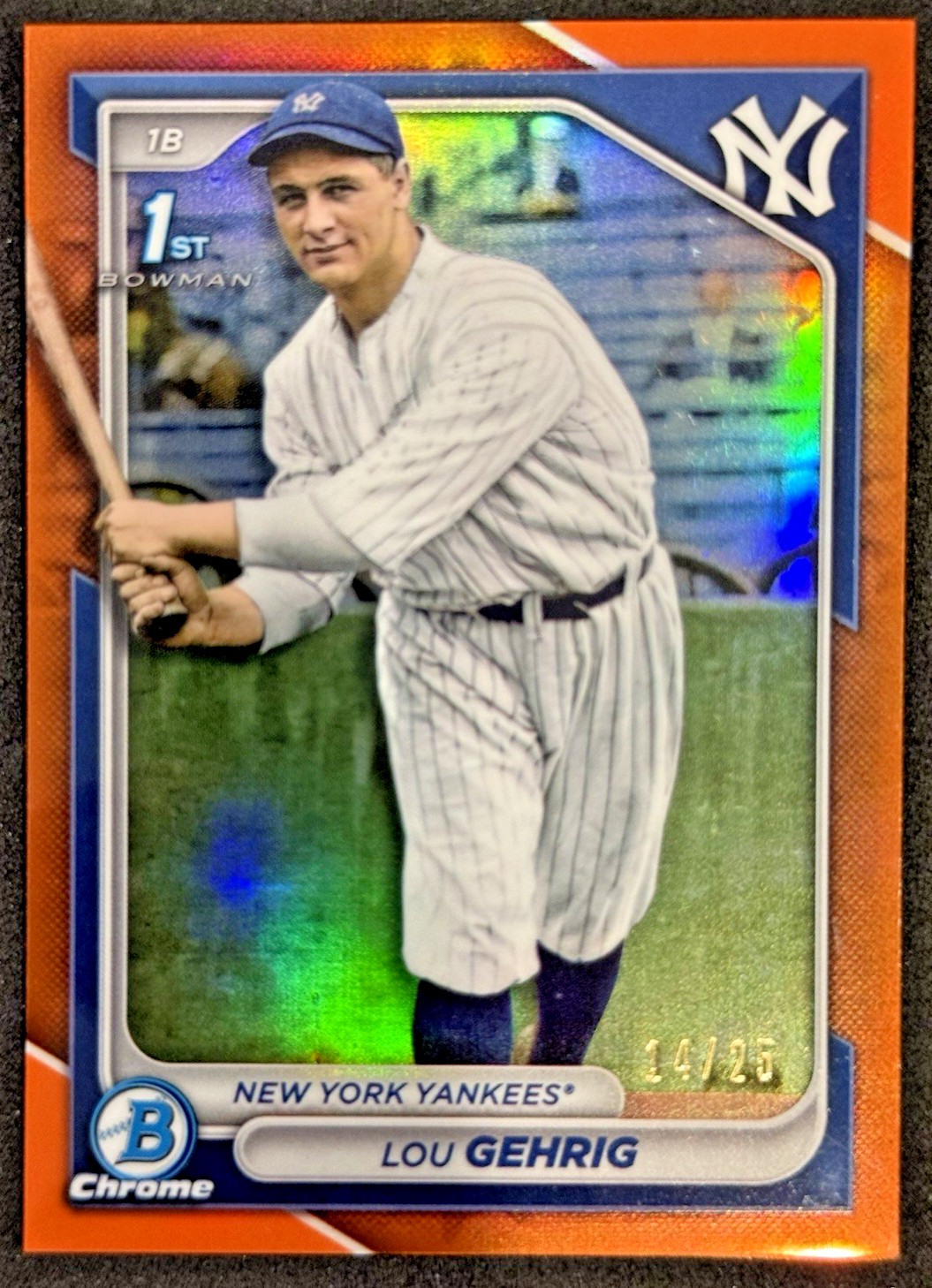 2024 Bowman Chrome Lou Gehrig RetroFractor ORANGE REFRACTOR /25 #BCP-253 SSP HOF