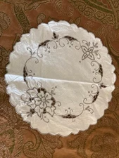 Vintage Oval Doily Hand Embroidered with Crochet Lace Edging