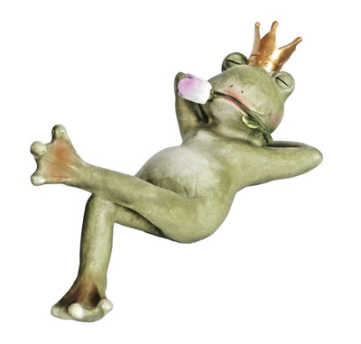 Frosch Froschkönig mit Blume Lurch Gecko Garten Deko Teich Tier Skulptur Figur