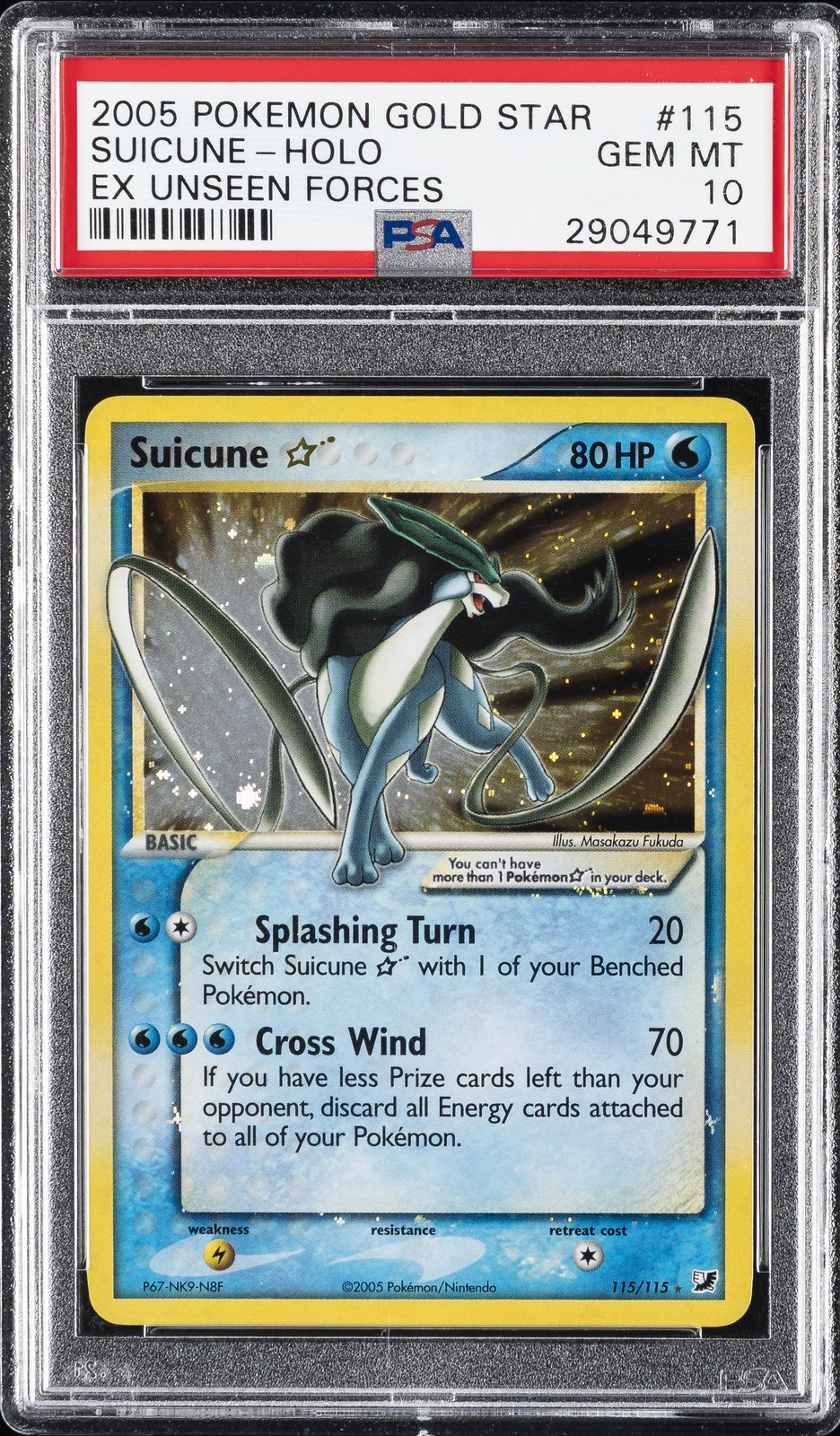 2005 POKEMON EX UNSEEN FORCES GOLD STAR #115 SUICUNE-HOLO PSA 10 view 1