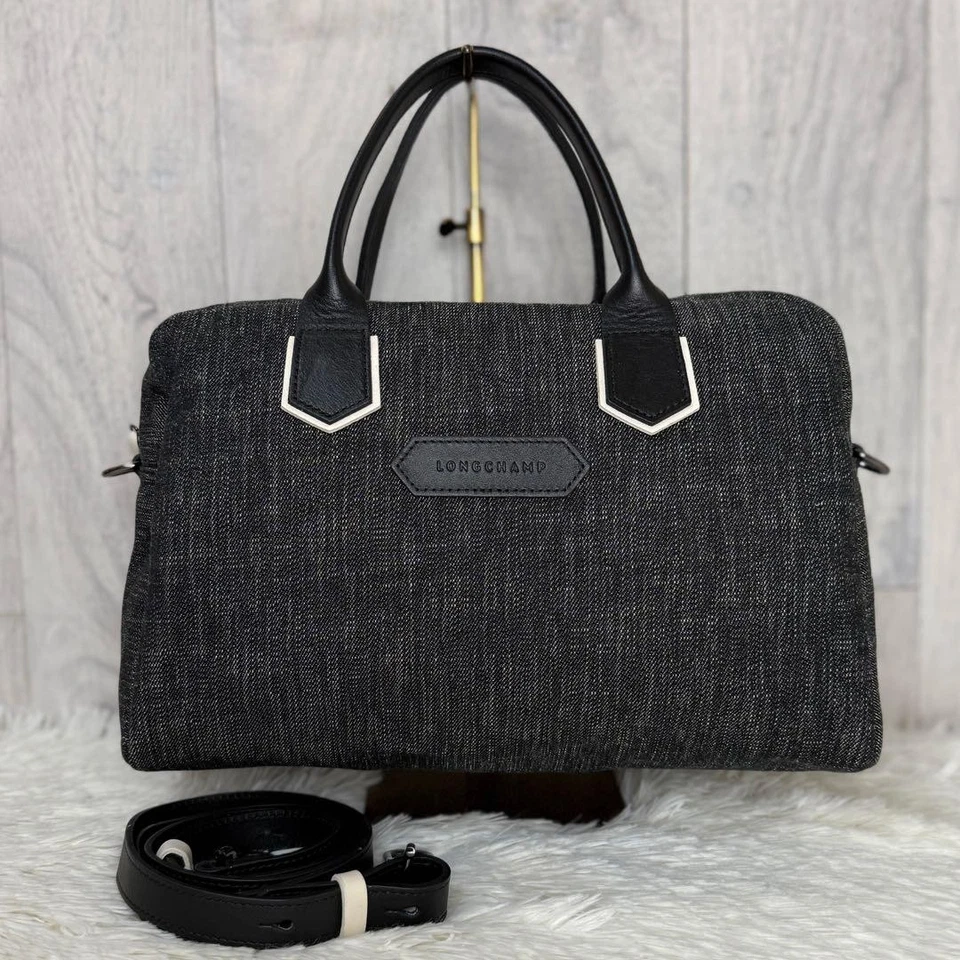 LONGCHAMP Denim 2-Way Mini Bolsa Boston Usada Do Japão - Imagem 2 de 4