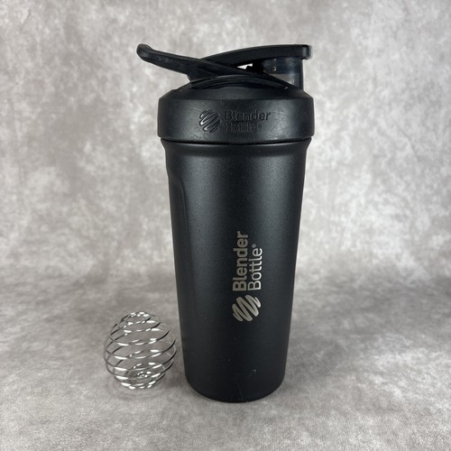 Blender Bottle Metal Lock Lid With Mixer Ball Gym Black Metal 24 oz
