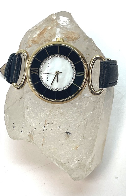 Women's Anne Klein Gold Tone Black Leather Watch, 28.7g