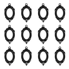 12Set Pendant Trays Kit 20mm Bezel Pendant Base Black Hollow Lace 