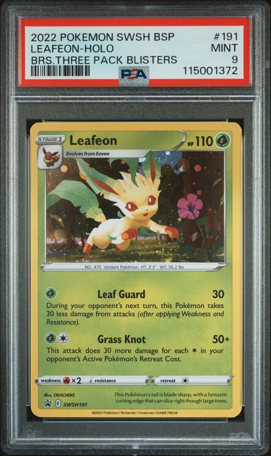 2022 POKEMON SWSH BLACK STAR PROMO #191 LEAFEON-HOLO PSA 9