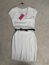 NWT Y2K CANDIE’S WHITE IVORY KNIT SWEATER DRESS BLACK BOW BELT COTTAGECORE SMALL