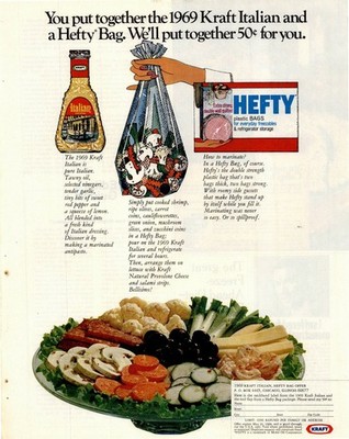 Kraft Italian Hefty Bag Magazine Ad 1969 Dressing Plastic Bags AD003