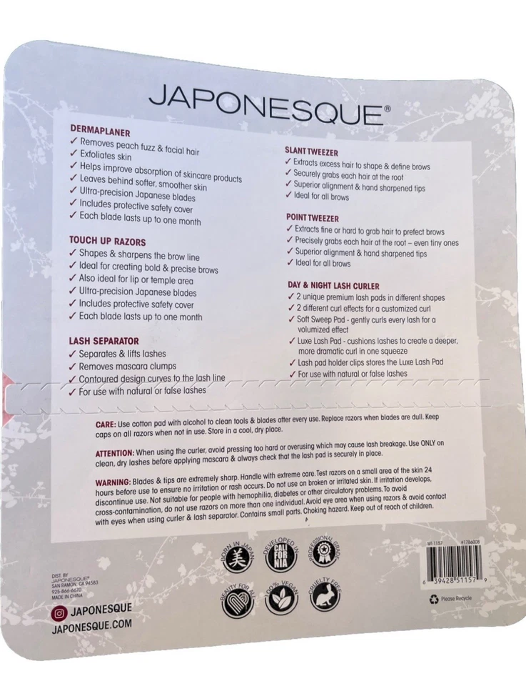 JAPONESQUE Impecable Cara Cejas Kit Rizador de Pestañas Pinza Dermaplaner Set de Regalo Foto 2 de 2