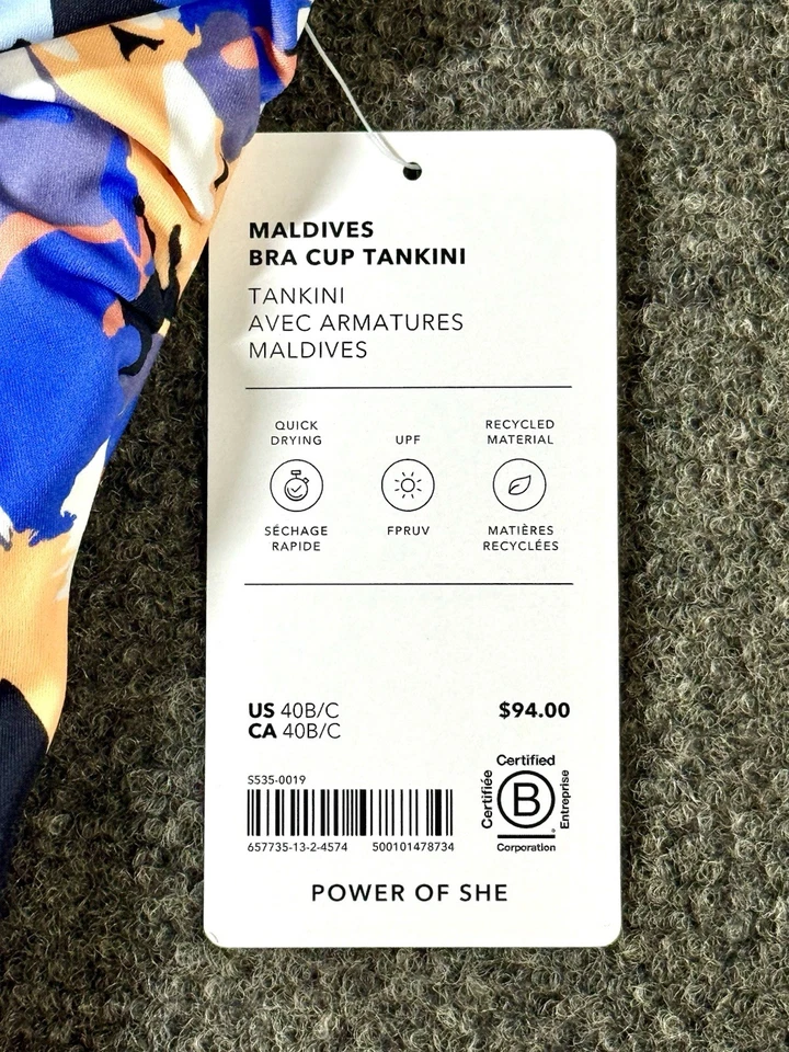 NWT! Athleta High Neck Maldives Tankini Swimsuit Top-Blue Floral-sz 40 B/C - Image 2 of 4