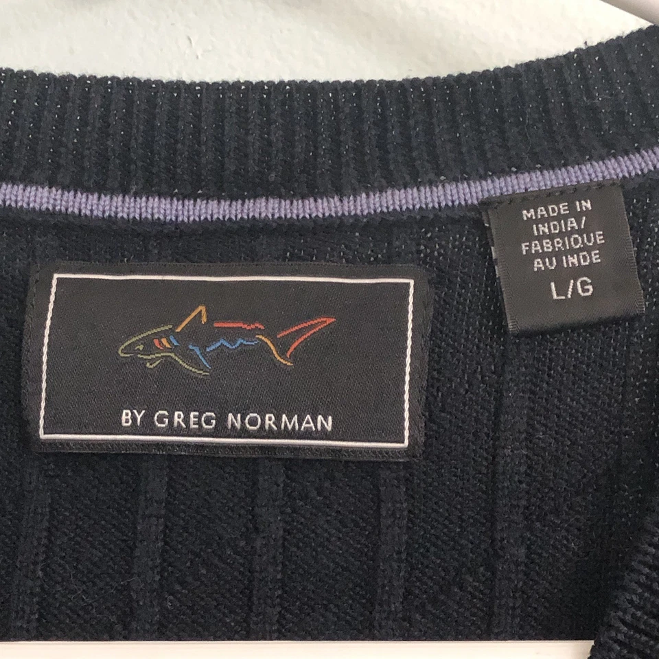 Greg Norman’s Hombres Grande Tejido con Cable Suéter Chaleco Negro Algodón Sin Mangas Foto 2 de 4