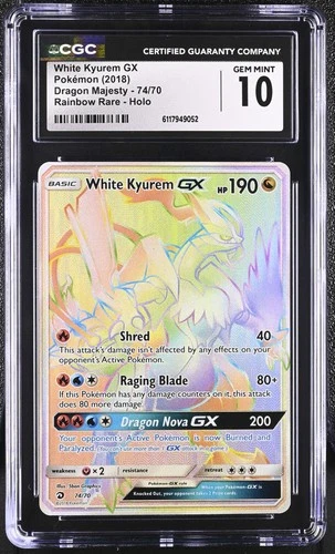 CGC 10 White Kyurem GX Dragon Majesty 74/70 Rainbow Rare Holo Pokemon Card