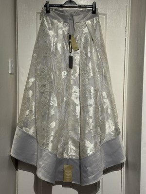 Jaw Dropping Silver Flower Rhian Coast Skirt Waterfall Hem Size 12 BNWT