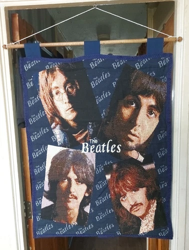 Rare The Beatles heavy tapestry wall hanging  26" x 33" with hanging rod