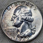 1962 Washington Quarter UNC BU : Colorful Tone, Uncirculated - .9 Fine Silver