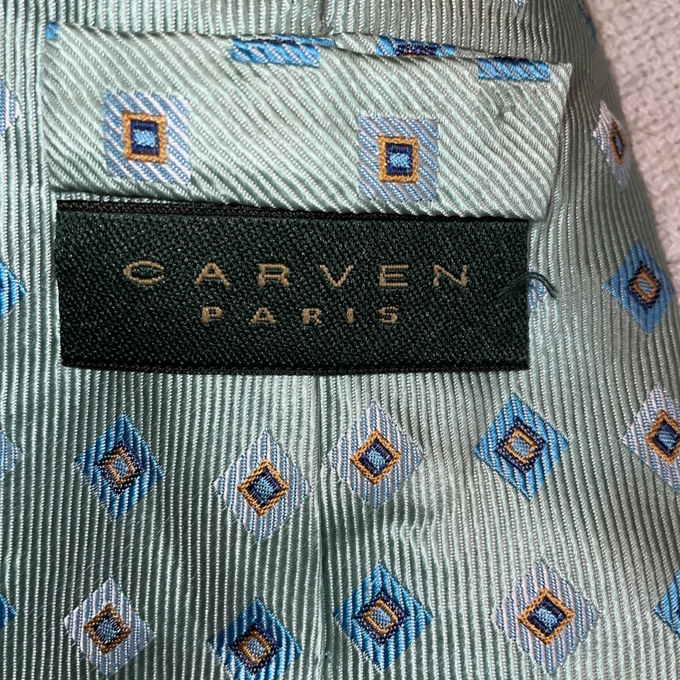 Vestido Carven Paris gravata masculina tamanho 59” 4” verde perfeito geométrico formal empresarial - Imagem 2 de 4