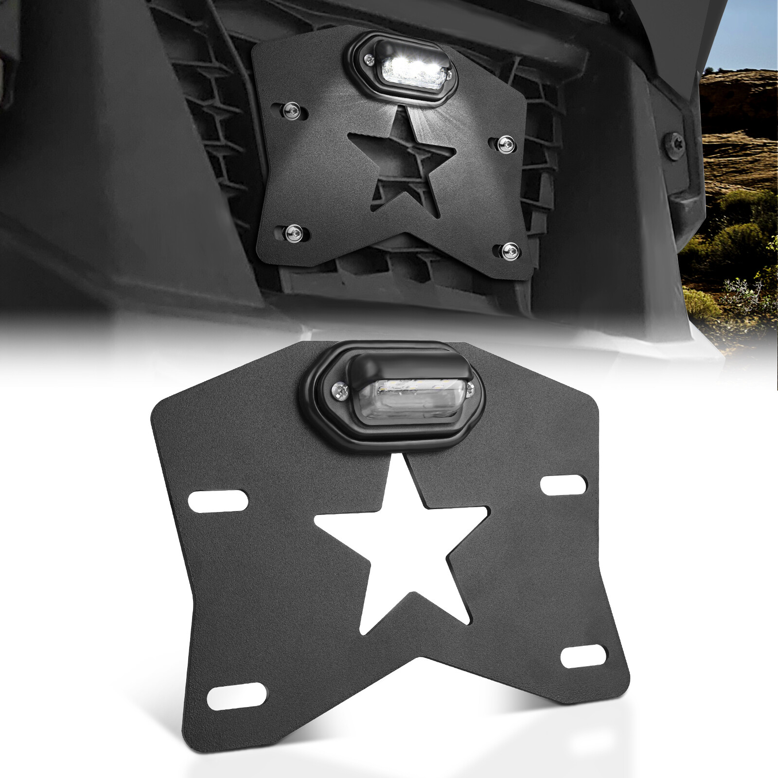 UTV ATV License Plate Holder Bracket w/Spot Light For Polaris RZR XP