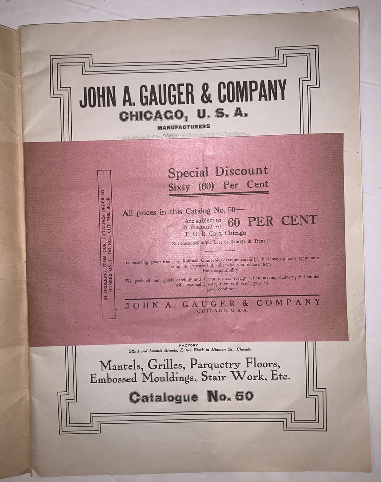 TRADE CATALOG, 1909, JOHN A GAUGER & COMPANY, MANTELS, GRILLS, ARCHITECTURE - Image 2 of 4