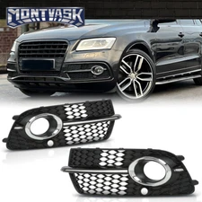 Fit For 13-17 Audi Q5 S-Line/SQ5 Front Fog Light Grill Grille Cover Black Chrome