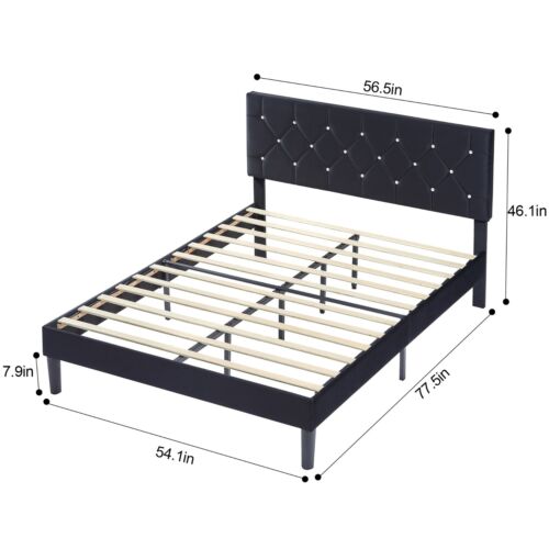 Twin/Full/Queen Bed Frame with Upholstered Adjustable Diamond Tufted Headboard - Picture 26 of 34