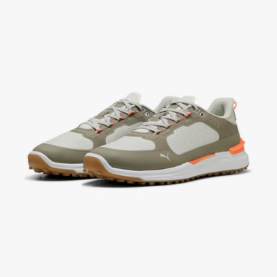 PUMA IGNITE ELEVATE X Spikeless Golf Shoes Gray-Velvet Moss-Fluro Orange