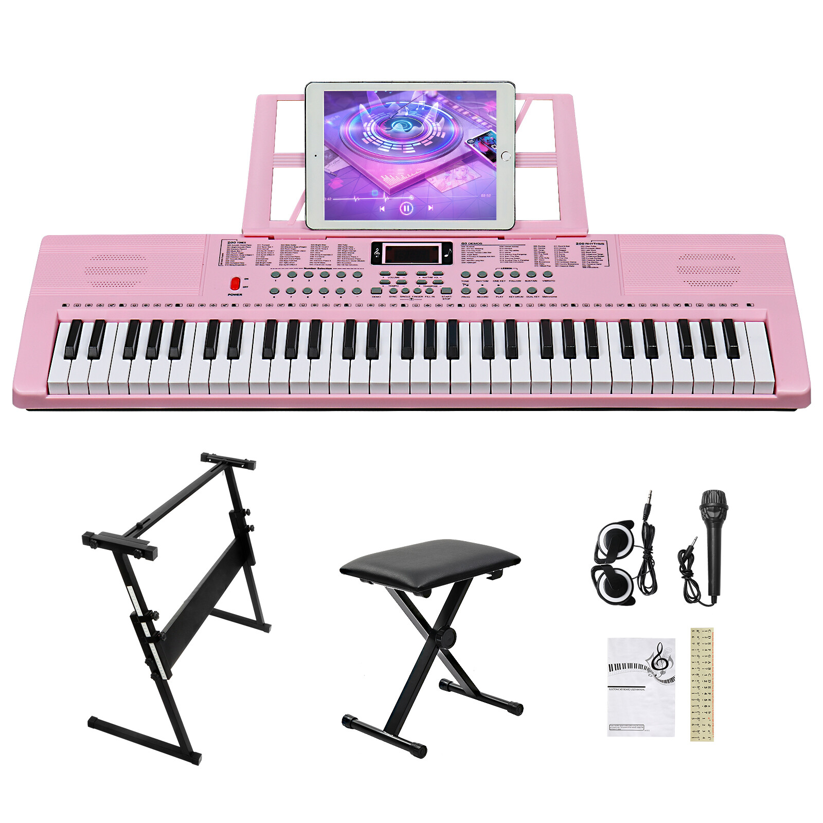 TopGEP-110 61 Key Keyboard with Piano Stand Bench 3 Teaching Modes for Beginners