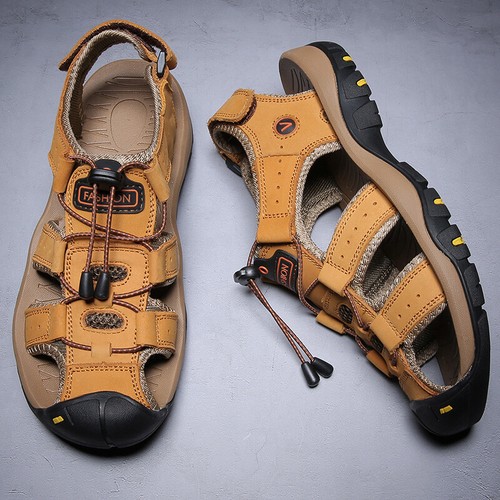 Herren Leder Sandalen Geschlossene Zehe Strand Rutschfest Sommer Outdoor Sport Wanderschuhe - Bild 16 von 18