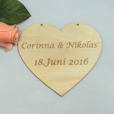 Jumbo heart with name engraving of the bride and groom, 30 cm heart made of wood, engraving